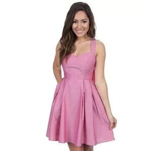 Lauren James Livingston Dress Mini Bow Detail Pink Seersucker Women's Size S